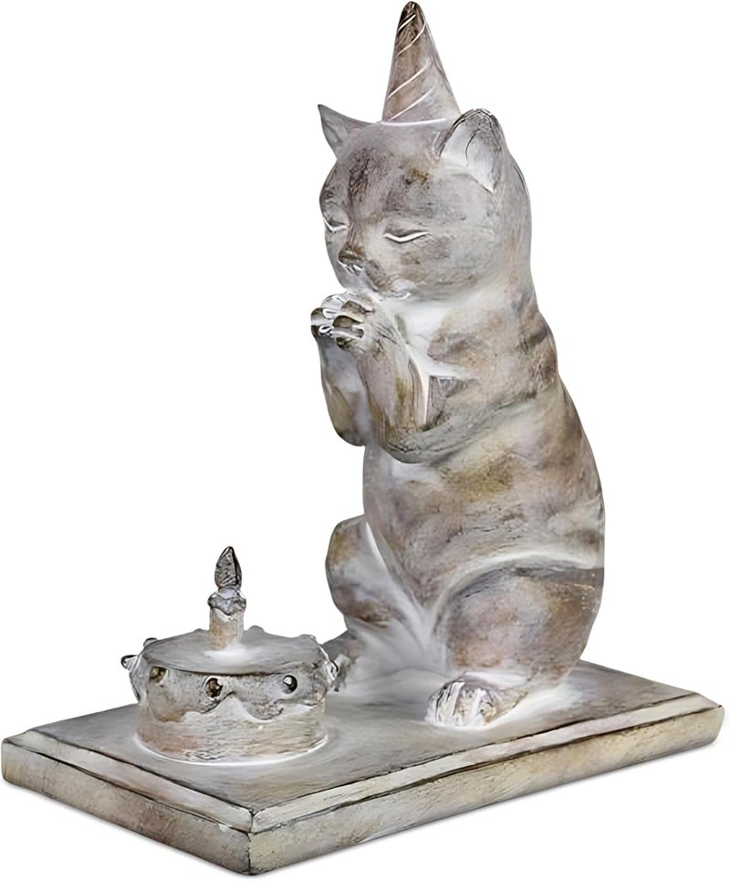Young's Inc . Cat Figurine - Cute Cat Statue - Whimsical Cat Decor for Cat Lovers - Cat Collectibles and Meditation Decor - Cat with Birthday Cake - 4.72" L x 2.56" W x 4.33" H - Image 1